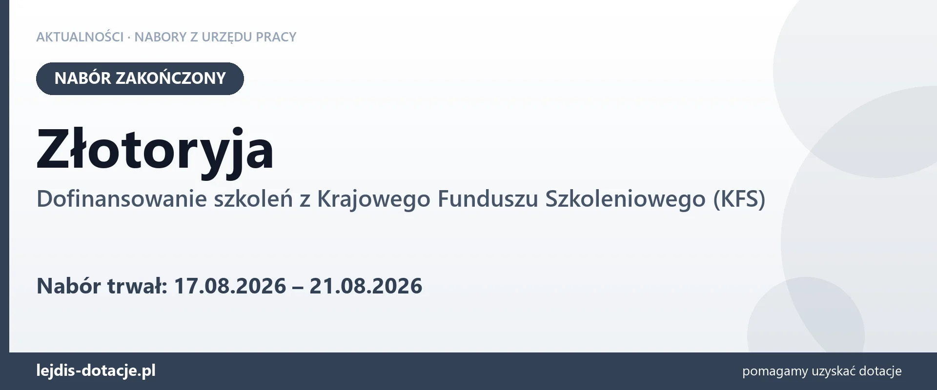 Złotoryja: nabór na dofinansowanie szkoleń z KFS zakończony (21 sierpnia 2026)