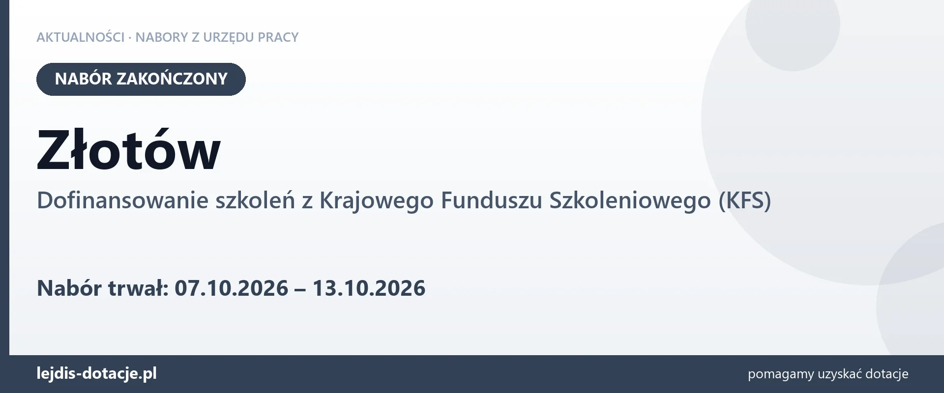 Złotów: nabór na dofinansowanie szkoleń z KFS zakończony (13 października 2026)