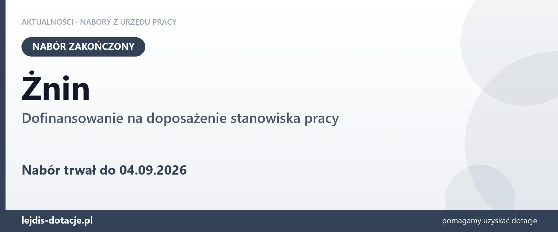 Żnin: nabór na dofinansowanie na doposażenie stanowiska pracy zakończony (4 września 2026)