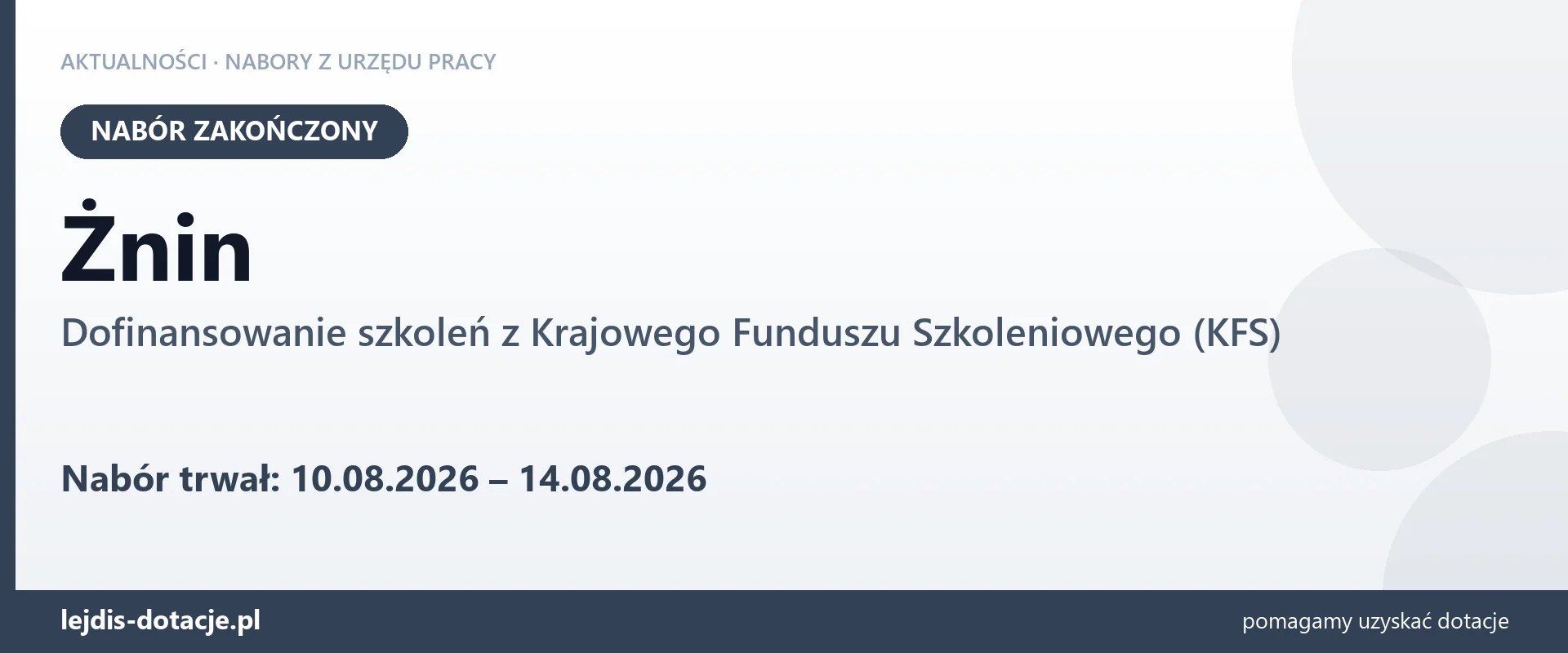 Żnin: nabór na dofinansowanie szkoleń z KFS zakończony (14 sierpnia 2026)
