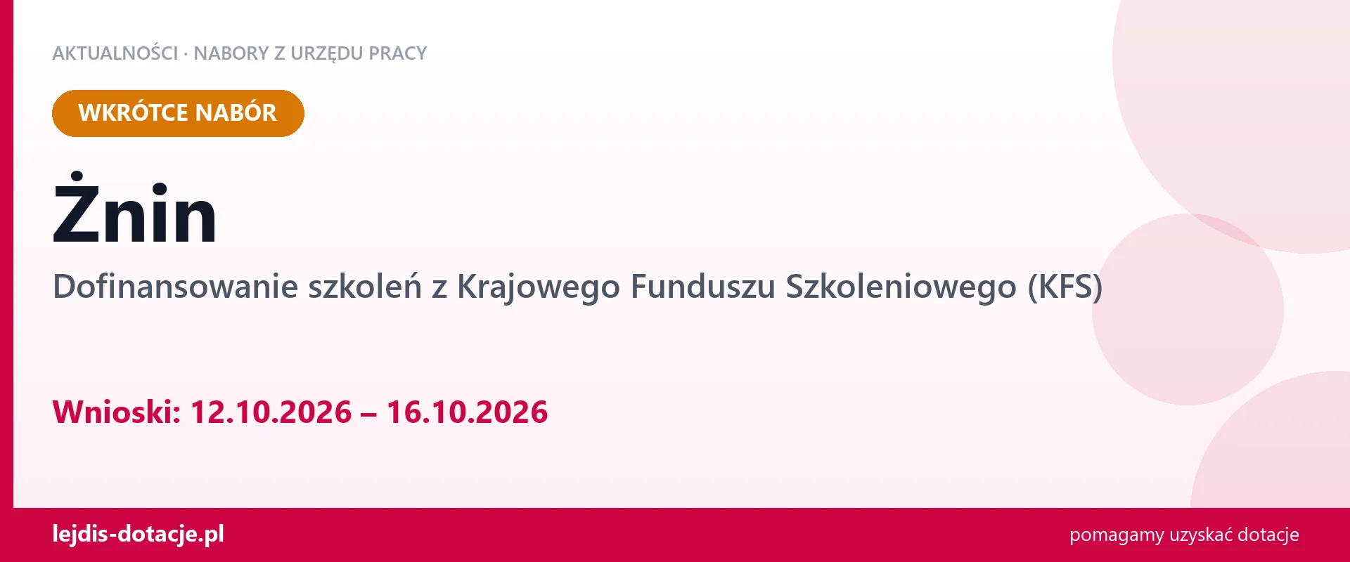 Żnin: od 12.10.2026 rusza nabór na dofinansowanie szkoleń z KFS (12 października 2026)