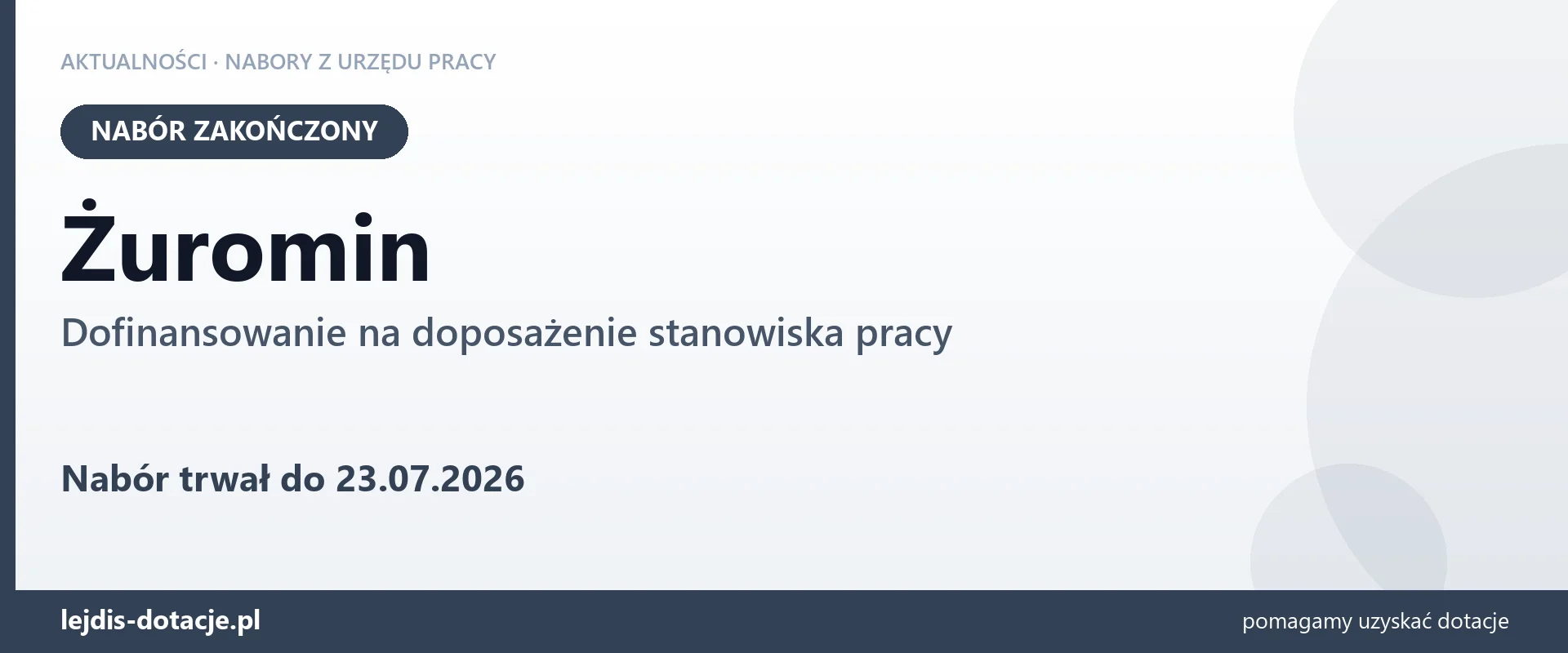 Żuromin: nabór na dofinansowanie na doposażenie stanowiska pracy zakończony (23 lipca 2026)