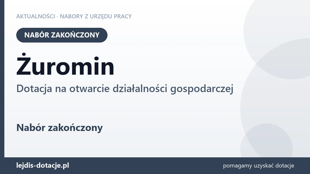 Żuromin: nabór na dotację na otwarcie działalności gospodarczej zakończony (7 września 2026)