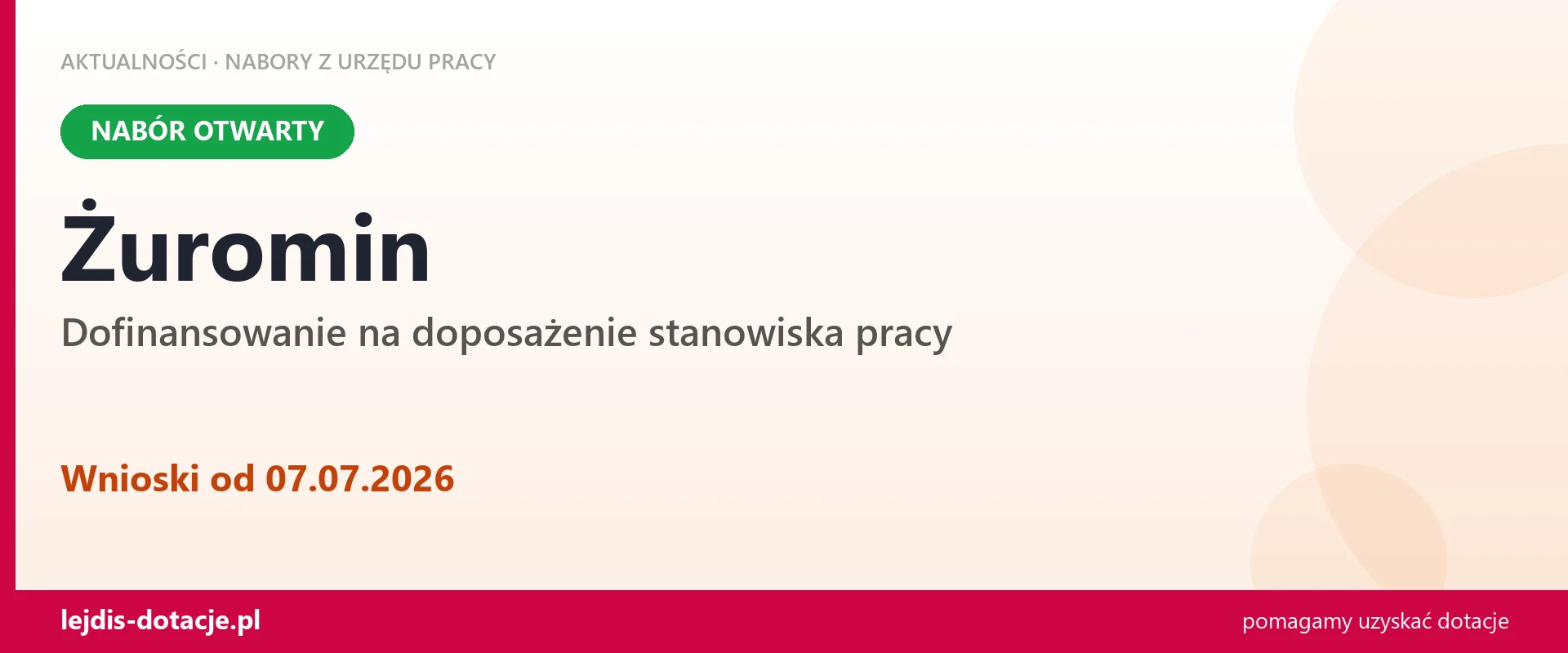 Żuromin: trwa nabór na dofinansowanie na doposażenie stanowiska pracy (7 lipca 2026)