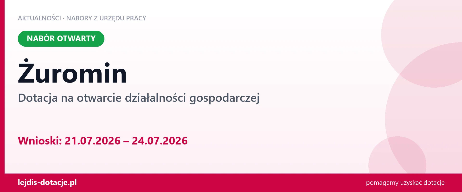 Żuromin: trwa nabór na dotację na otwarcie działalności gospodarczej (21 lipca 2026)