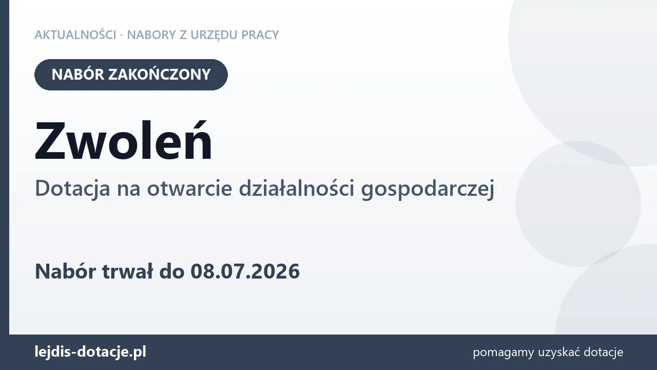 Zwoleń: nabór na dotację na otwarcie działalności gospodarczej zakończony (8 lipca 2026)