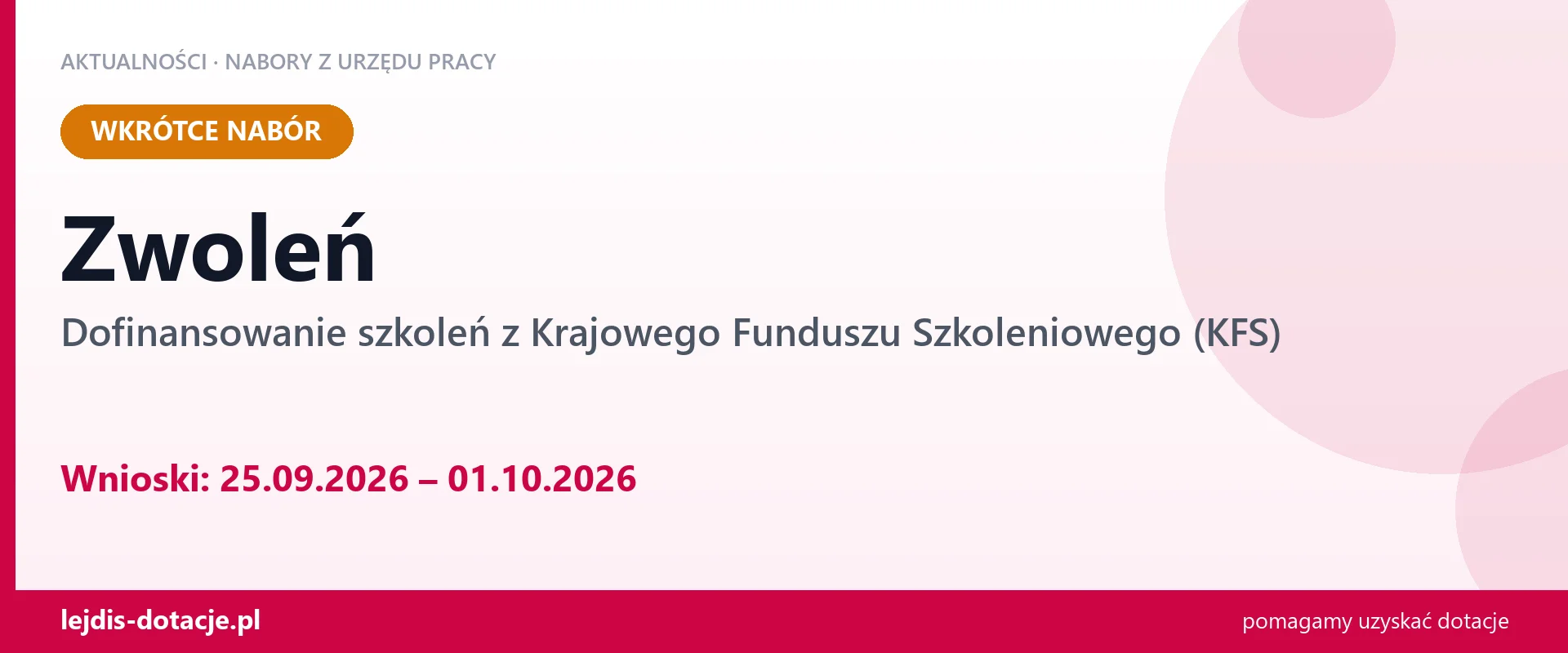 Zwoleń: od 25.09.2026 rusza nabór na dofinansowanie szkoleń z KFS (25 września 2026)