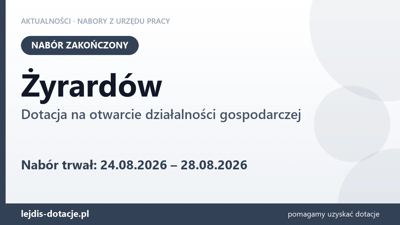 Żyrardów: nabór na dotację na otwarcie działalności gospodarczej zakończony (28 sierpnia 2026)