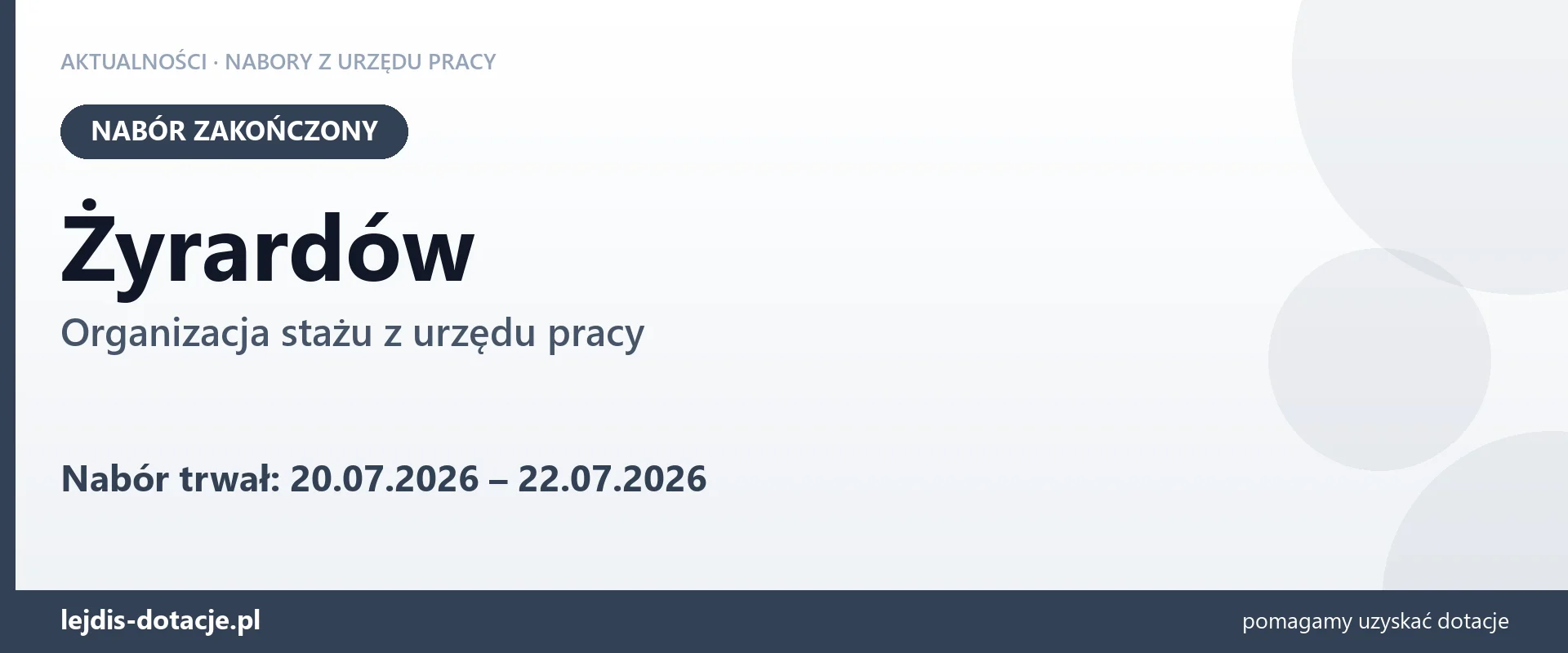 Żyrardów: nabór na organizację stażu zakończony (22 lipca 2026)