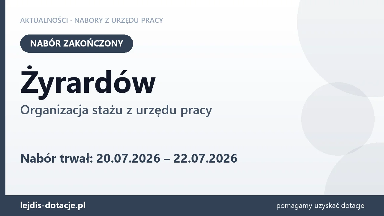 Żyrardów: nabór na organizację stażu zakończony (22 lipca 2026)